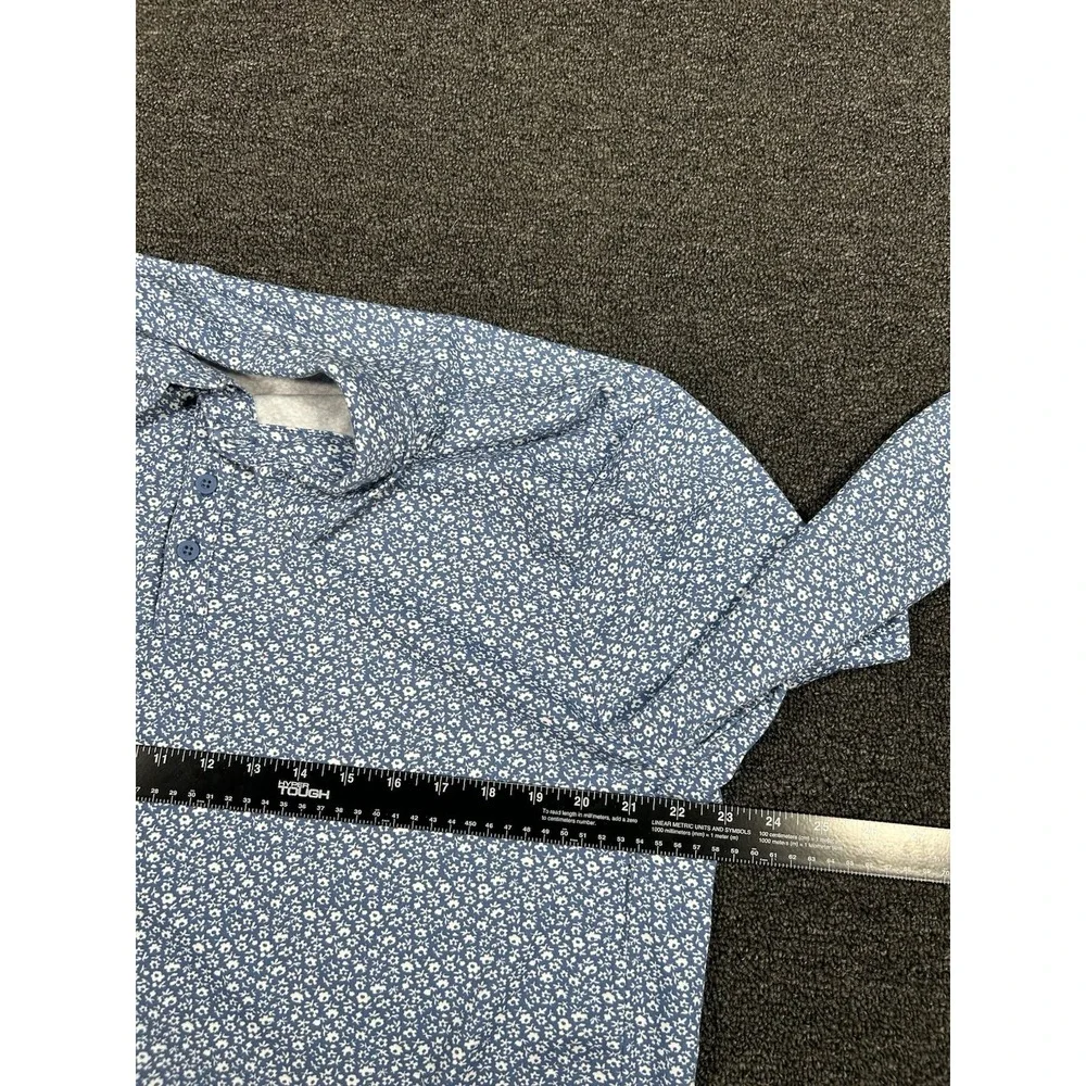 J. Crew Oarsman Shirt Men's XL Blue Henley Floral Print Coolmax Preppy‎ Golf L/S